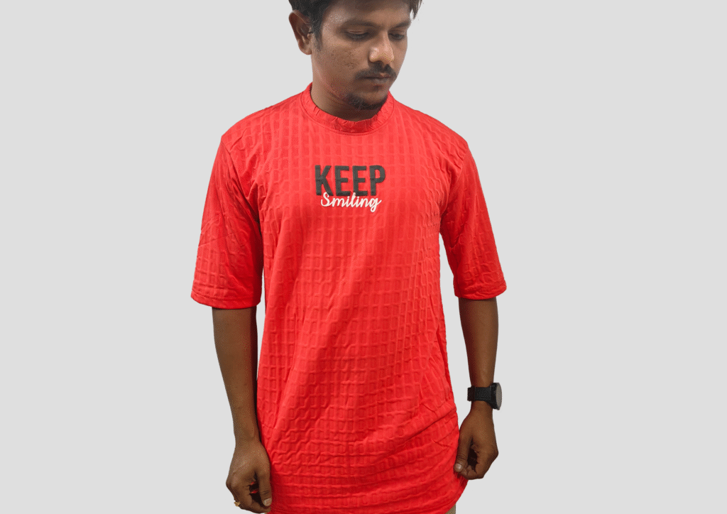 Red trendy popcorn style texture t-shirts for men