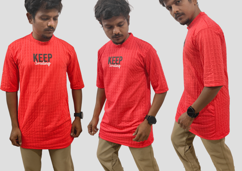 Red trendy popcorn style texture t-shirts for men