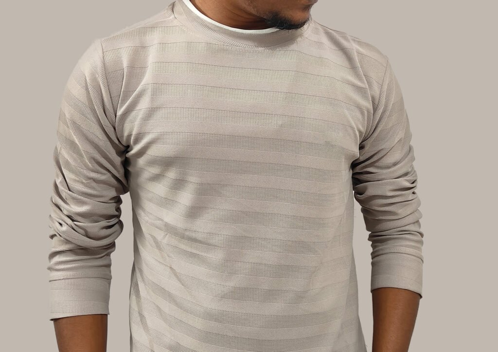 Trisholic Beige Full Sleeve T-Shirt for Men in premium cotton, relaxed fit top with soft fabric and clean beige tone.
