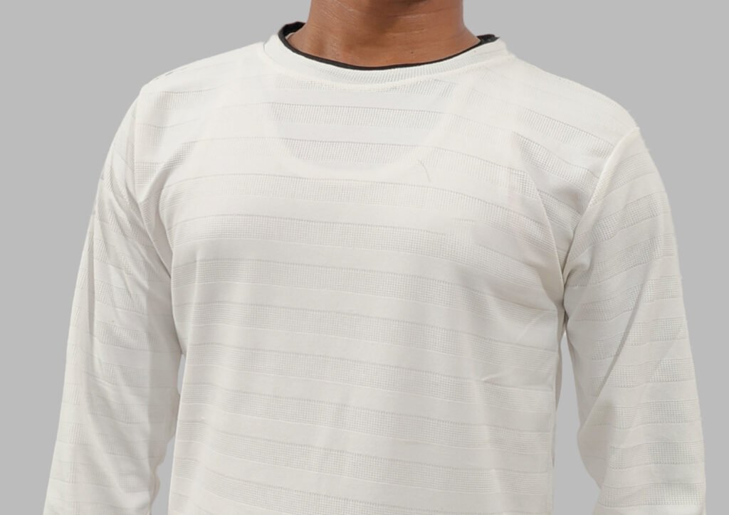 front view of white full sleeve cotton t-shirt with breathable cotton fabric
