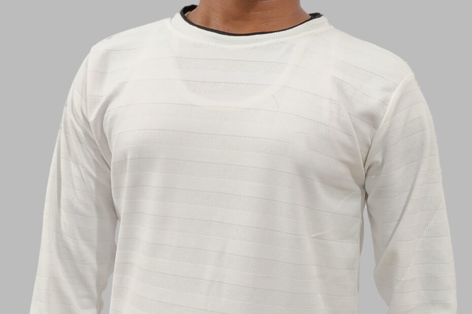 front view of white full sleeve cotton t-shirt with breathable cotton fabric