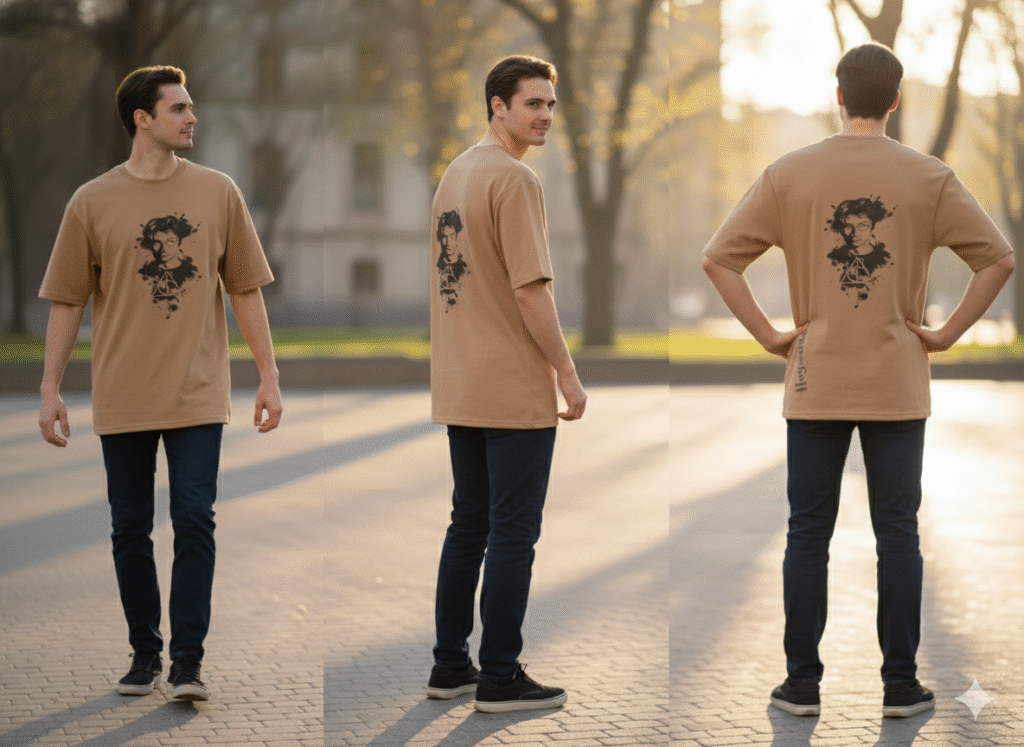 Men’s Oversized Hogwarts Express T-Shirt | Premium Streetwear – Trisholic front view in bold wizard graphic