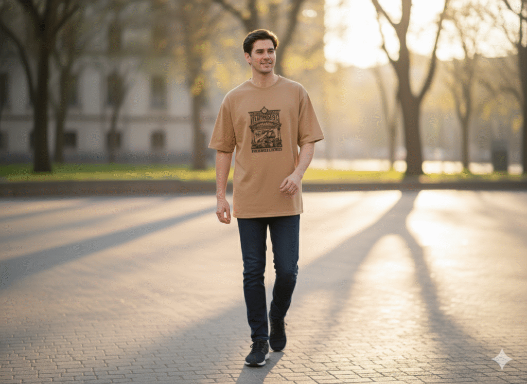 Men’s Oversized Hogwarts Express T-Shirt | Premium Streetwear – Trisholic cotton fabric texture zoom