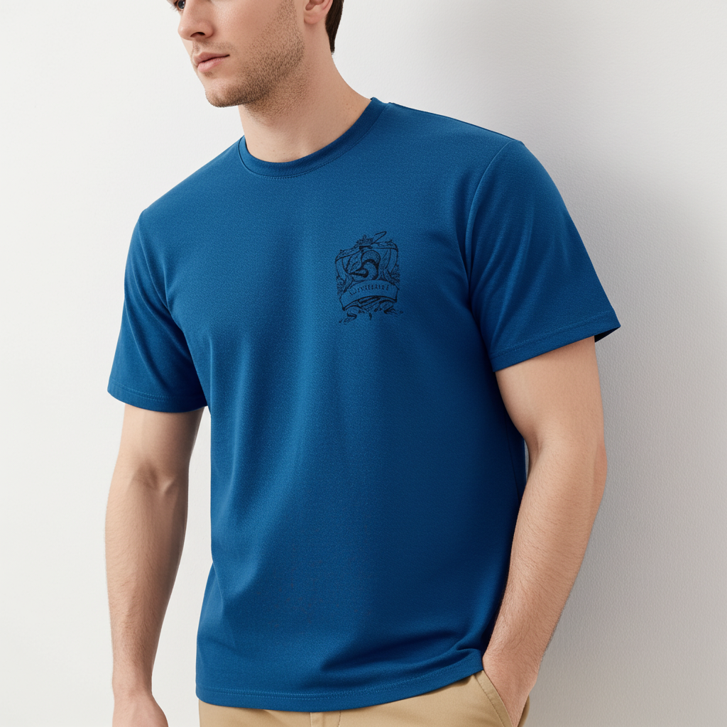 Blue t-shirt with plain back and clean stitching
