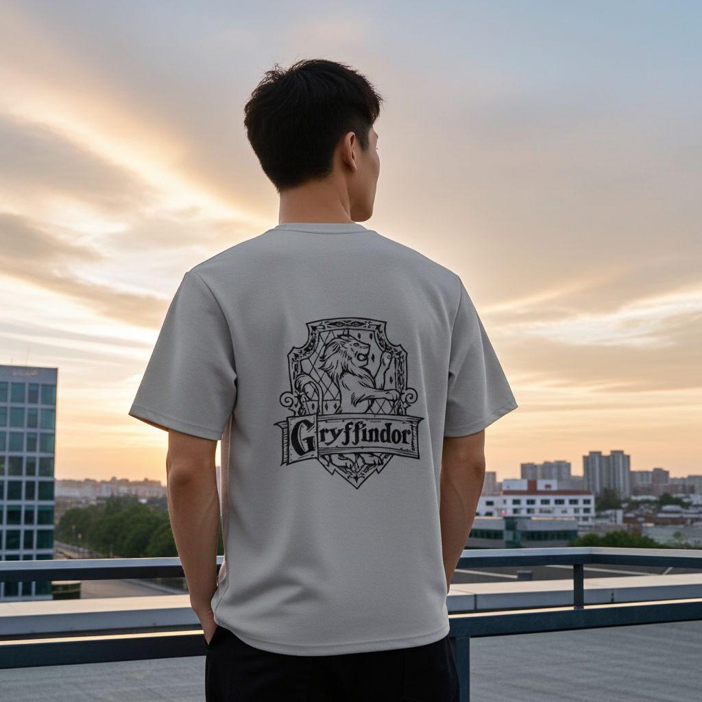 Back view of Harry Potter Gryffindor Oversized Tee showing relaxed fit
