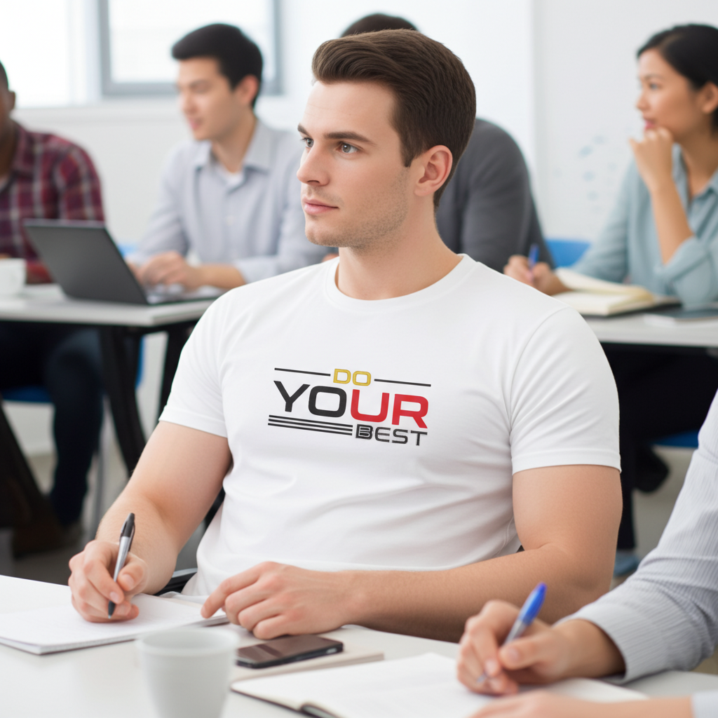 High-quality polyester printed quote t-shirt for men with slim fit structure