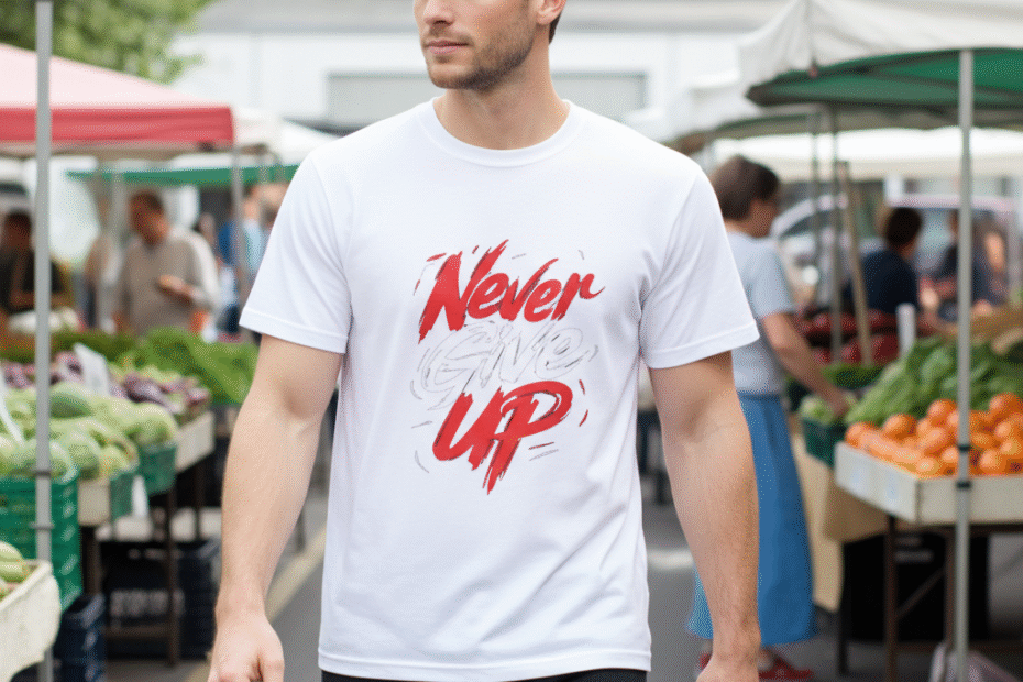 Never Give Up Motivational White Slim Fit Printed T-Shirt for Men | Trisholic