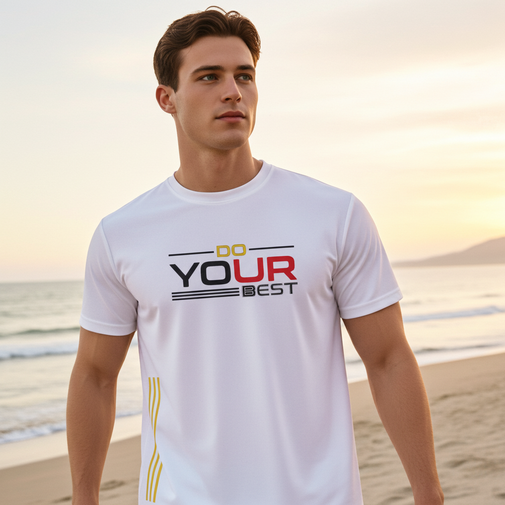 Trisholic stylish motivational printed t-shirt for men in white slim fit design